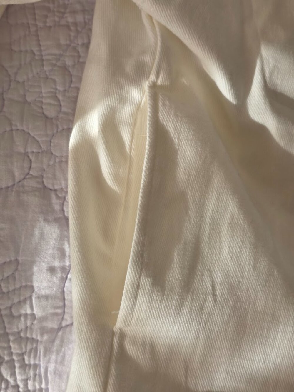 Listicle Ruffle Peter Pan Collar Denim Jacket in Cream White Size Small - Picture 9 of 12